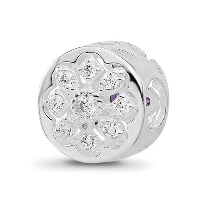 Sterling Silver Reflections Rh-plated Purple/Clear CZ Floral Reverse Bead