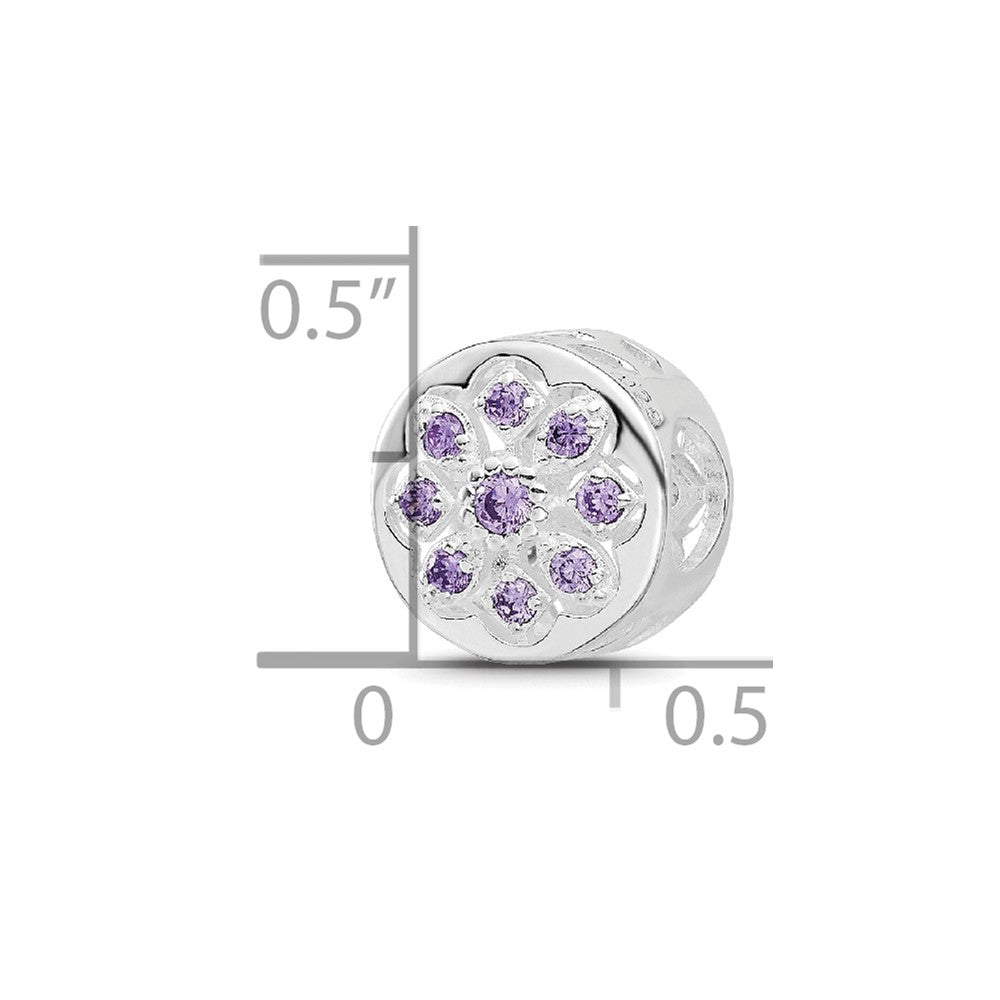 Sterling Silver Reflections Rh-plated Purple/Clear CZ Floral Reverse Bead