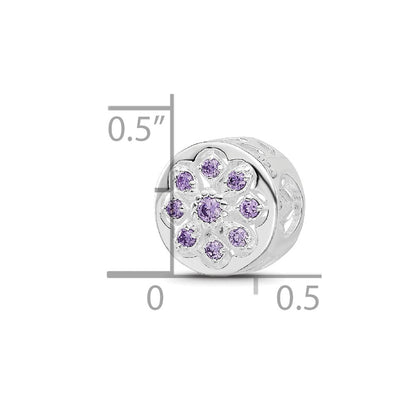Sterling Silver Reflections Rh-plated Purple/Clear CZ Floral Reverse Bead