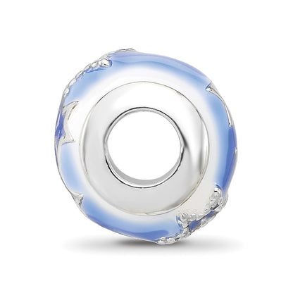 Sterling Silver Reflections Rh-plated Blue & White Enamel Stars Bead