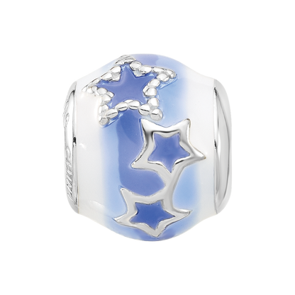 Sterling Silver Reflections Rh-plated Blue & White Enamel Stars Bead