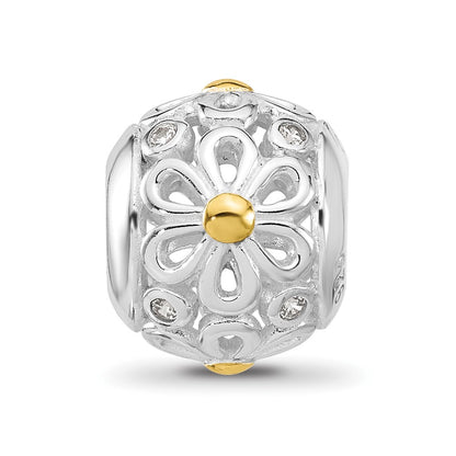 Sterling Silver Reflections Rhodium & Gold Plated Floral Bead