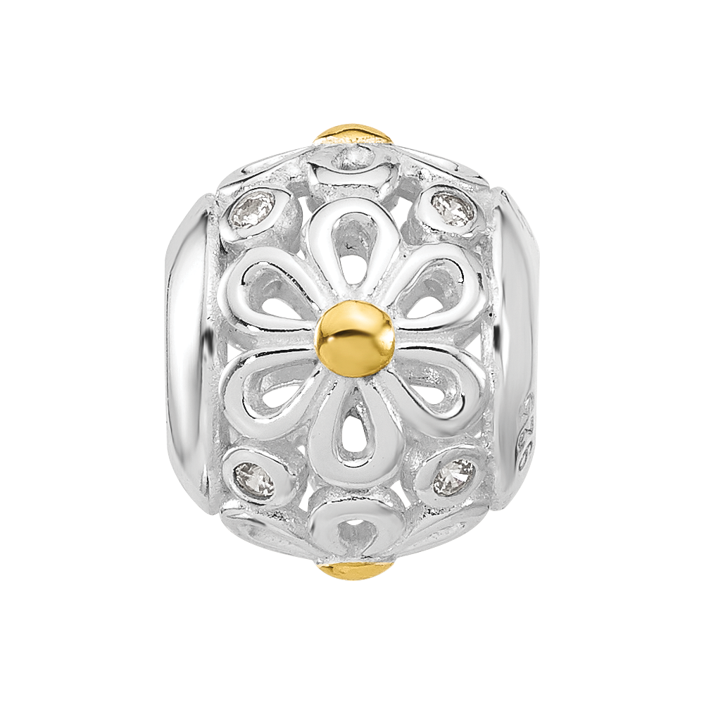 Sterling Silver Reflections Rhodium & Gold Plated Floral Bead