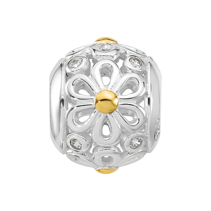 Sterling Silver Reflections Rhodium & Gold Plated Floral Bead