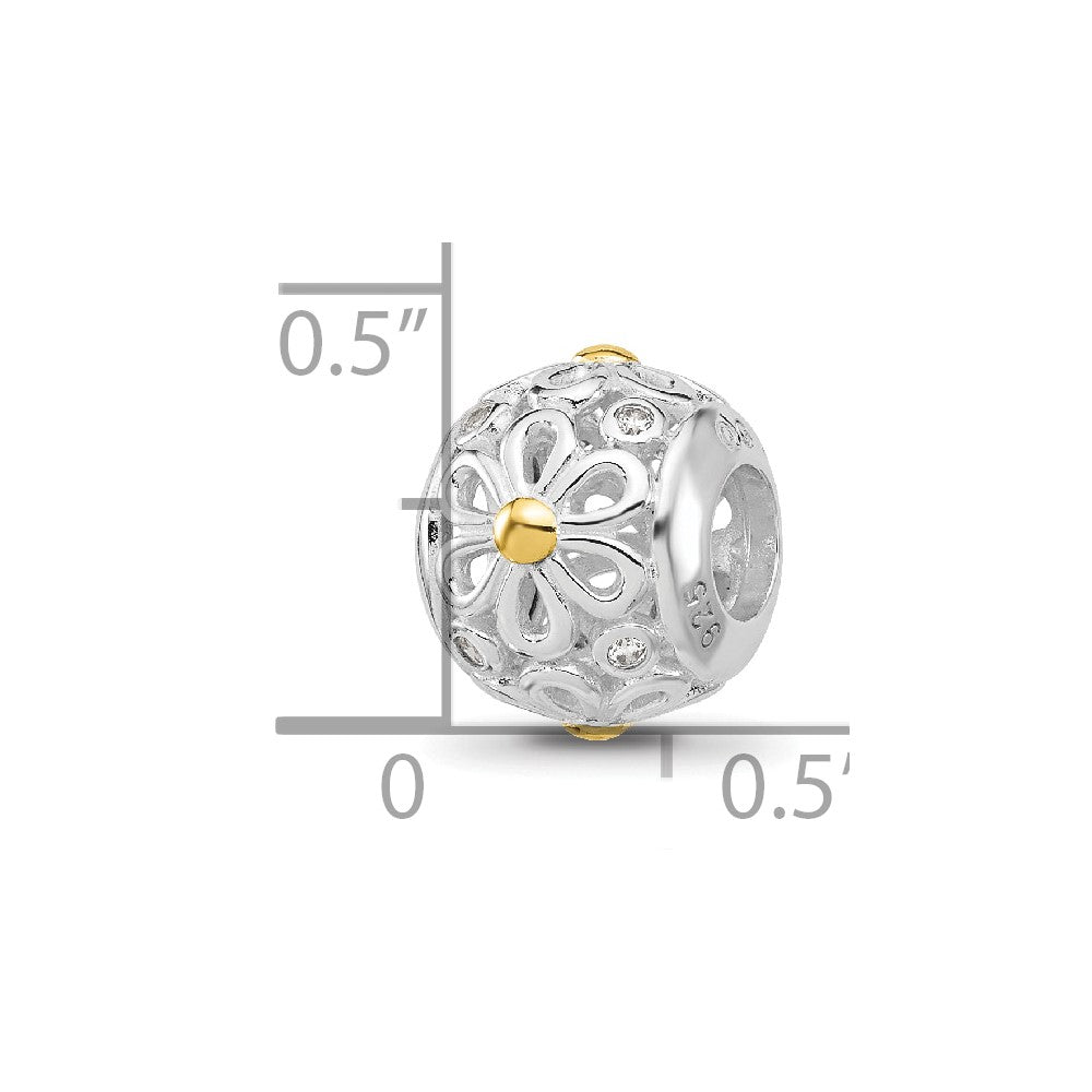 Sterling Silver Reflections Rhodium & Gold Plated Floral Bead