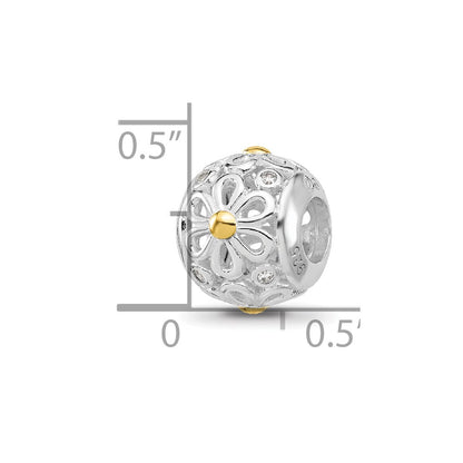 Sterling Silver Reflections Rhodium & Gold Plated Floral Bead