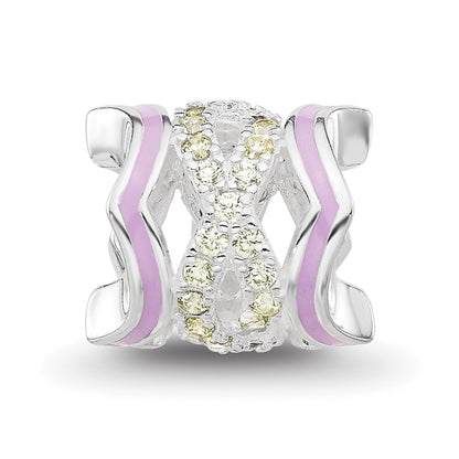 Sterling Silver Reflections Rh-plated Purple Enamel & Yellow CZ Bead