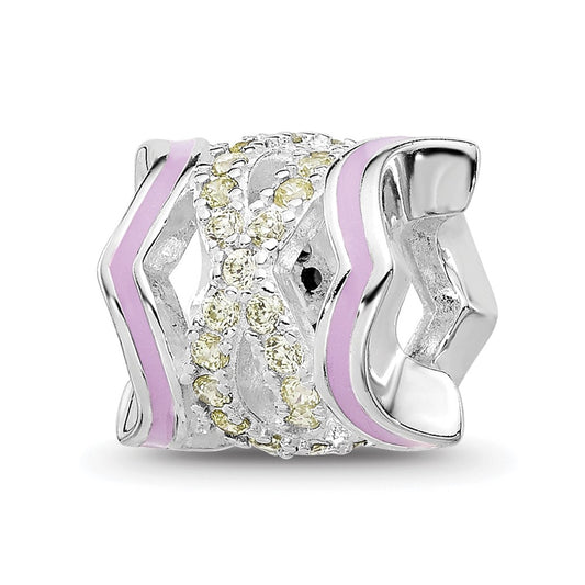Sterling Silver Reflections Rh-plated Purple Enamel & Yellow CZ Bead