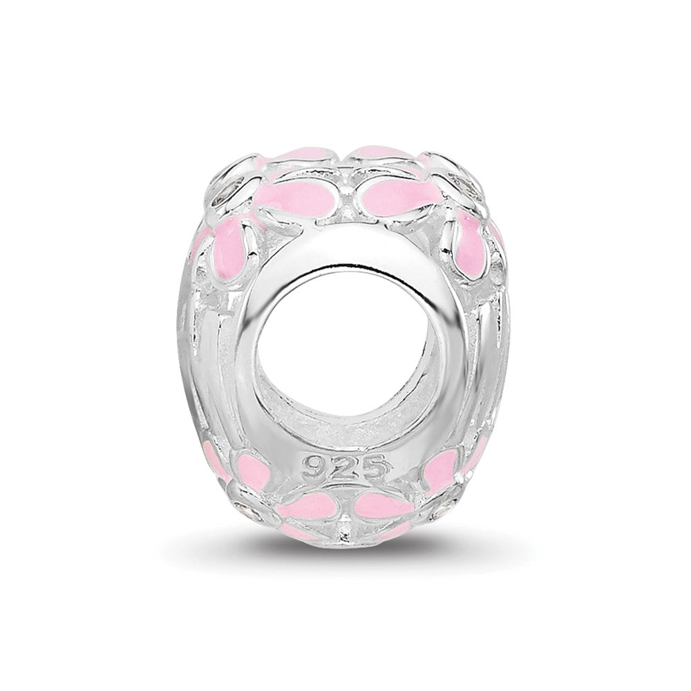 SS Reflections RH-plated Pink Enamel CZ Floral Mom Heart Bead