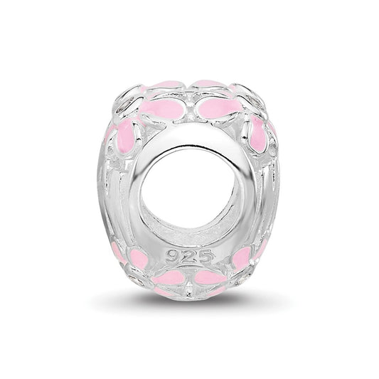 SS Reflections RH-plated Pink Enamel CZ Floral Mom Heart Bead