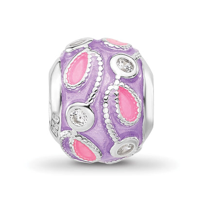 Sterling Silver Reflections RH-plated Purple Enameled and CZ Bead