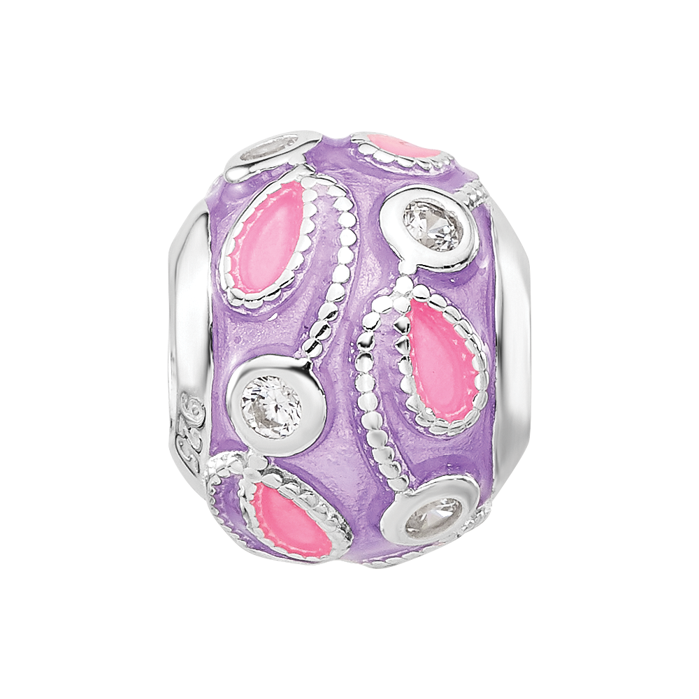 Sterling Silver Reflections RH-plated Purple Enameled and CZ Bead