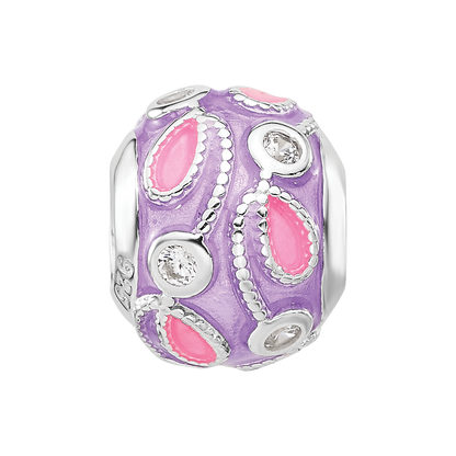 Sterling Silver Reflections RH-plated Purple Enameled and CZ Bead
