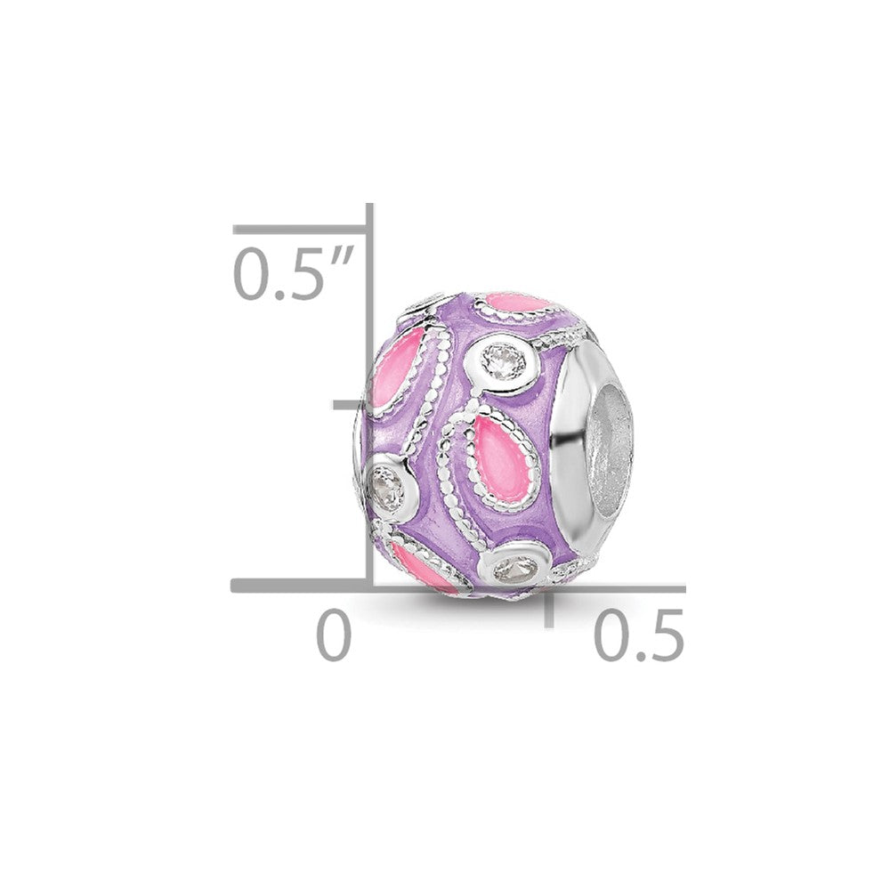 Sterling Silver Reflections RH-plated Purple Enameled and CZ Bead