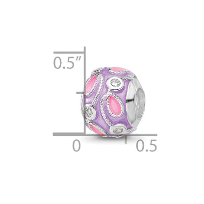 Sterling Silver Reflections RH-plated Purple Enameled and CZ Bead