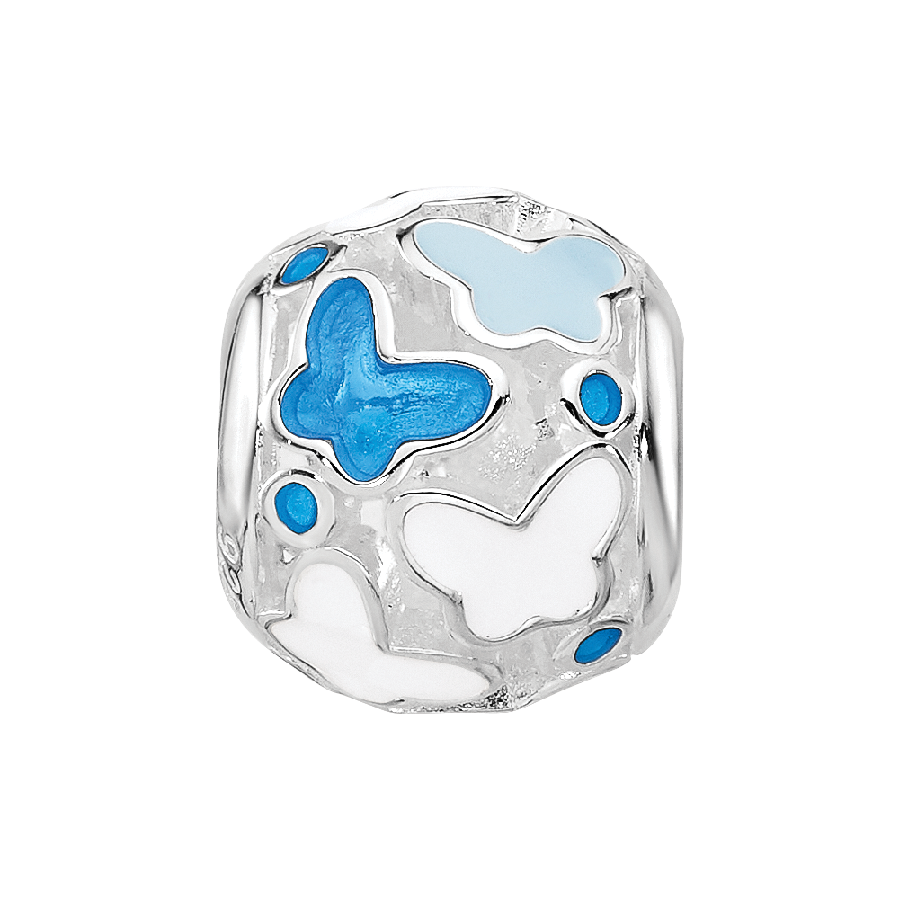 Sterling Silver Relfections Rh-plated Blue Enameled Butterflies Bead