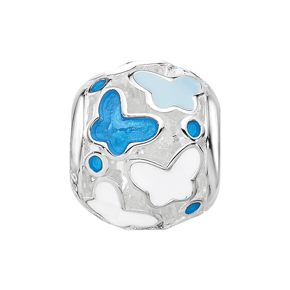 Sterling Silver Relfections Rh-plated Blue Enameled Butterflies Bead