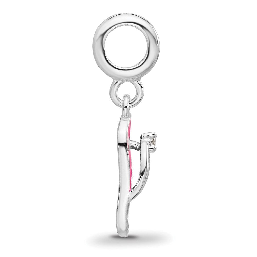 Sterling Silver Reflections Rh-plated Enameled CZ Flip Flop Dangle Bead
