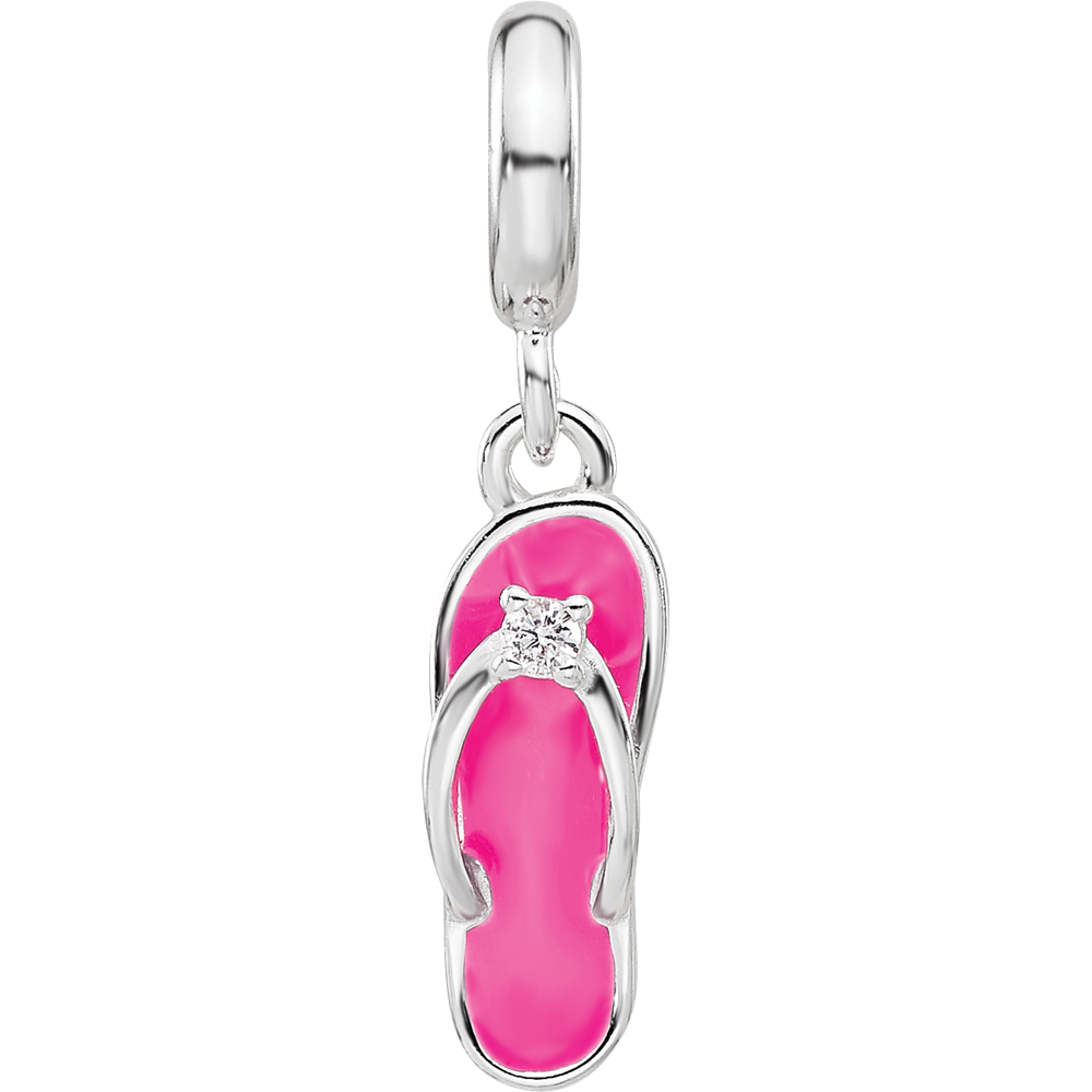 Sterling Silver Reflections Rh-plated Enameled CZ Flip Flop Dangle Bead