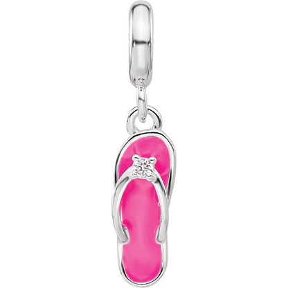 Sterling Silver Reflections Rh-plated Enameled CZ Flip Flop Dangle Bead
