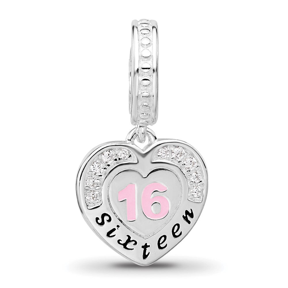 Sterling Silver Reflections Rh-plated Enameled & CZ 16 Dangle Bead