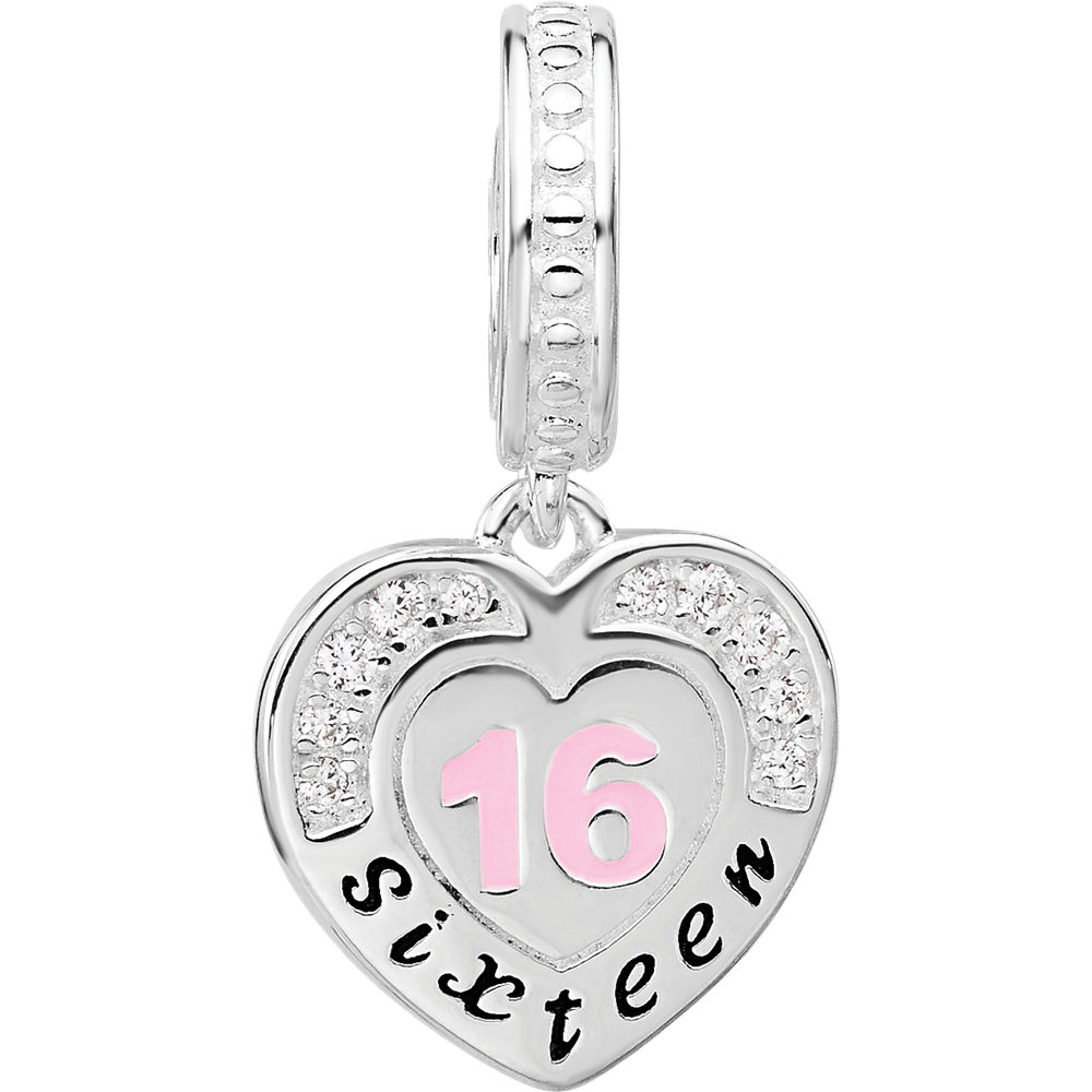 Sterling Silver Reflections Rh-plated Enameled & CZ 16 Dangle Bead