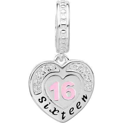 Sterling Silver Reflections Rh-plated Enameled & CZ 16 Dangle Bead