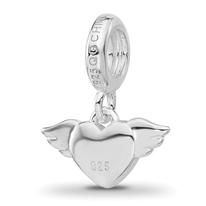 Sterling Silver Reflections Rh-plated CZ Heart with Wings Dangle Bead