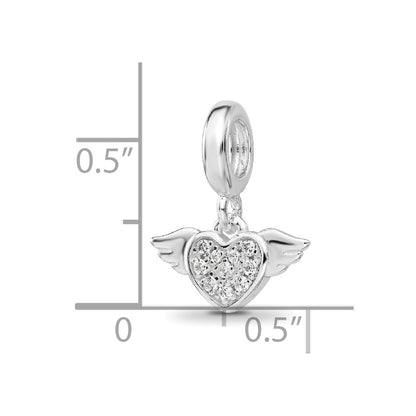 Sterling Silver Reflections Rh-plated CZ Heart with Wings Dangle Bead
