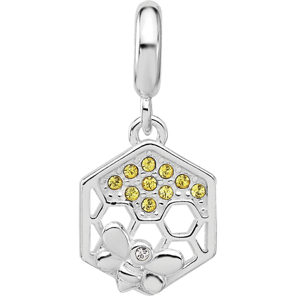 SS Reflections Rh-plated CZ Bee with Honeycomb Dangle Bead