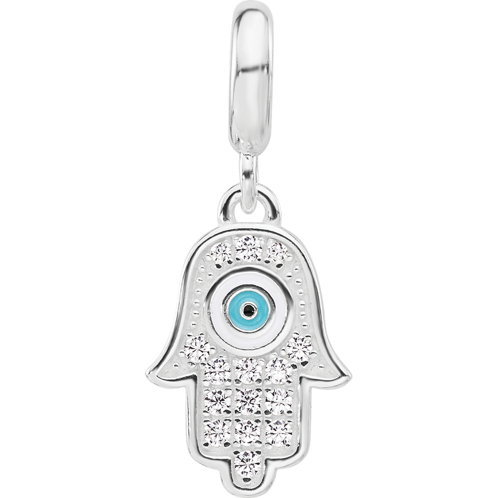 Sterling Silver Reflections Rh-plated Enamel & CZ Hamsa Dangle Bead