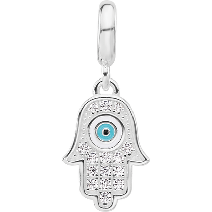 Sterling Silver Reflections Rh-plated Enamel & CZ Hamsa Dangle Bead