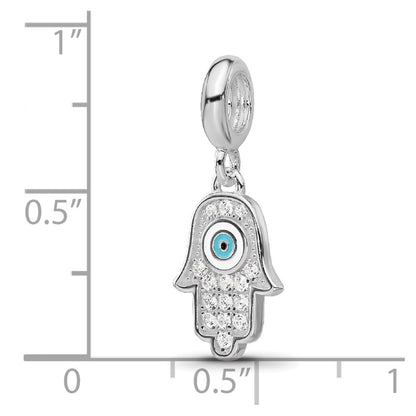 Sterling Silver Reflections Rh-plated Enamel & CZ Hamsa Dangle Bead