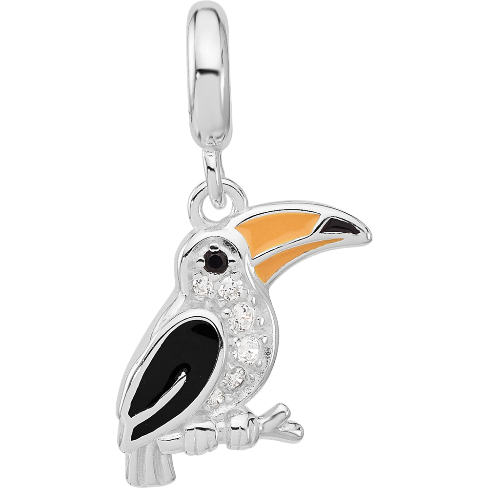 Sterling Silver Reflections Rh-plated Enamel & CZ Toucan Dangle Bead