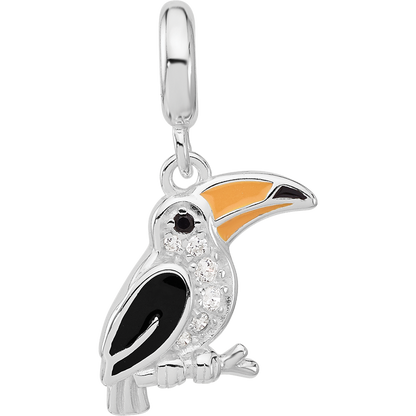 Sterling Silver Reflections Rh-plated Enamel & CZ Toucan Dangle Bead