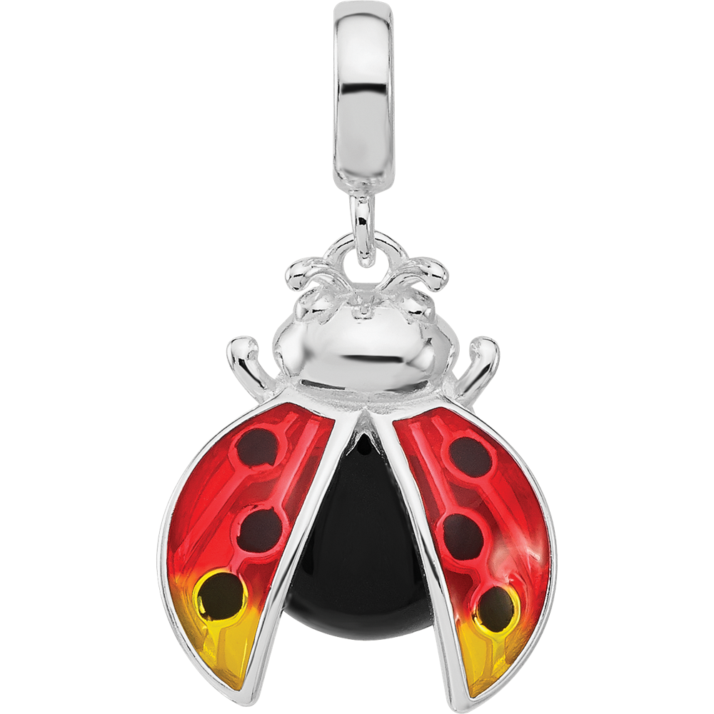 Sterling Silver Reflections Rh-plated Enameled Ladybug Dangle Bead