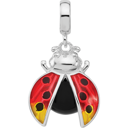 Sterling Silver Reflections Rh-plated Enameled Ladybug Dangle Bead