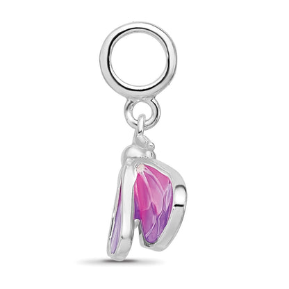 Sterling Silver Reflections Rh-plated Enameled Butterfly Dangle Bead