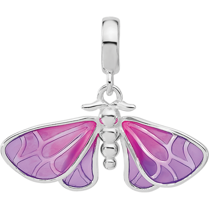 Sterling Silver Reflections Rh-plated Enameled Butterfly Dangle Bead