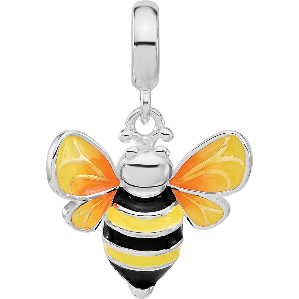 Sterling Silver Reflections Rh-plated Enamel BumbleBee Dangle Bead