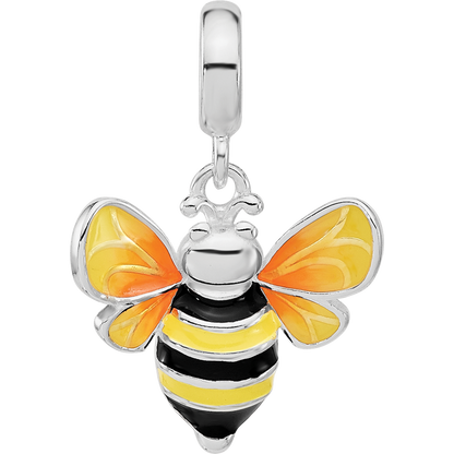 Sterling Silver Reflections Rh-plated Enamel BumbleBee Dangle Bead