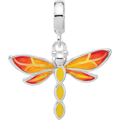 Sterling Silver Reflections Rh-plated Enamel Dragonfly Dangle Bead