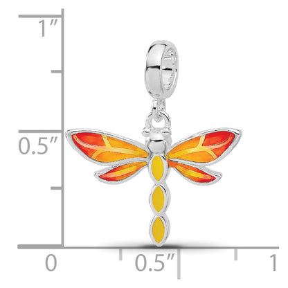 Sterling Silver Reflections Rh-plated Enamel Dragonfly Dangle Bead