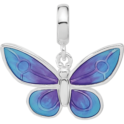 Sterling Silver Reflections Rh-plated Enamel Butterfly Dangle Bead