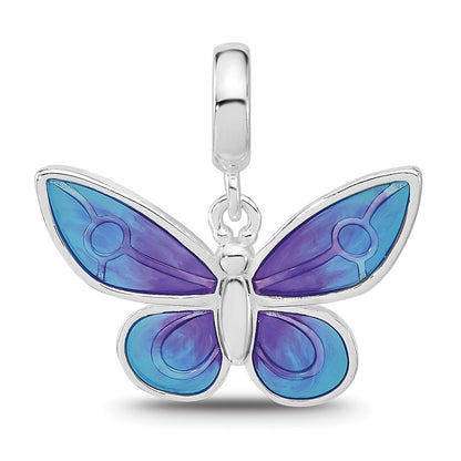 Sterling Silver Reflections Rh-plated Enamel Butterfly Dangle Bead