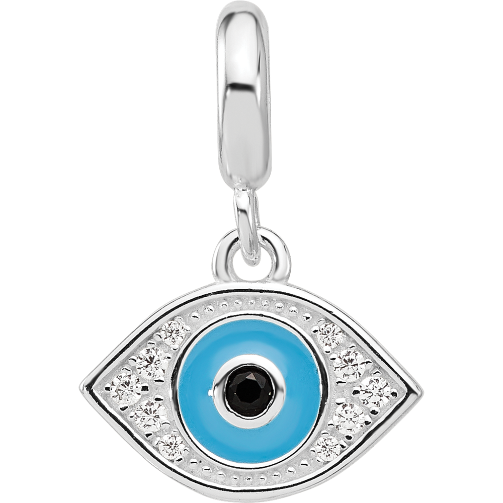 Sterling Silver Reflections Rh-plated Enamel & CZ Eye Dangle Bead