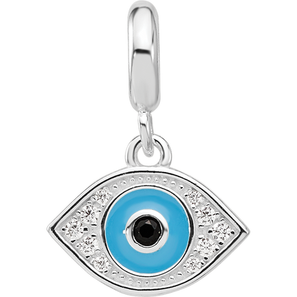 Sterling Silver Reflections Rh-plated Enamel & CZ Eye Dangle Bead