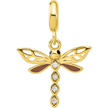 Sterling Silver Reflections Gold-plated CZ and Enamel Dragonfly Dangle Bead