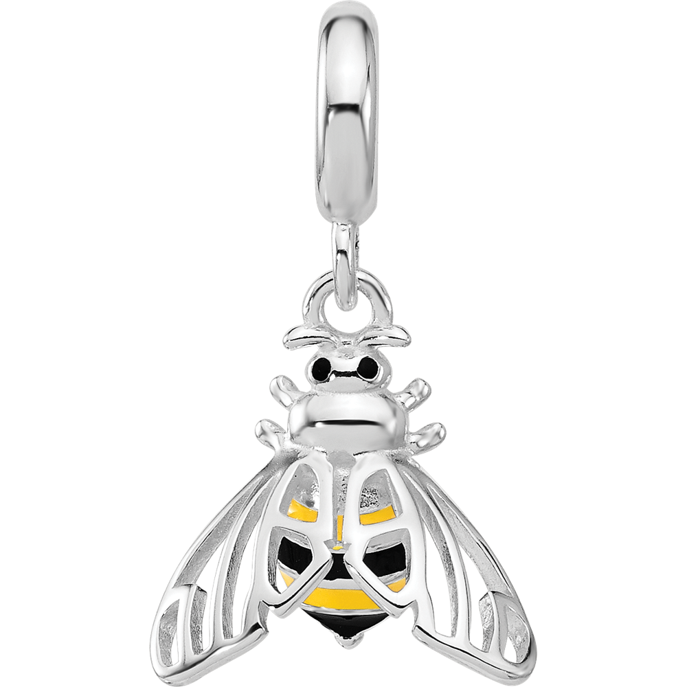 Sterling Silver Reflections Rh-plated Enameled Bee Dangle Bead