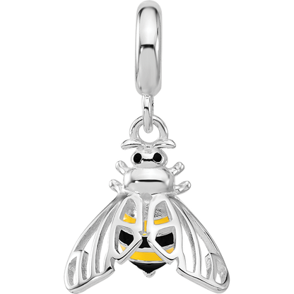 Sterling Silver Reflections Rh-plated Enameled Bee Dangle Bead